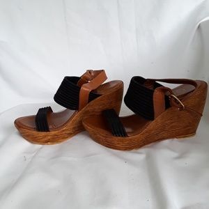 Italian Shoemaker Black and Brown Strappy Wedges